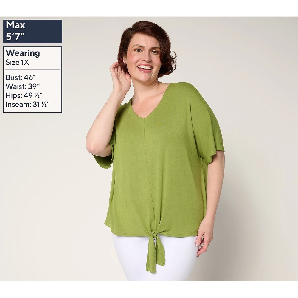 Belle Boho by Kim Gravel Rayon Spandex Tie Front Top Grasshopper, Size 2X #847Q